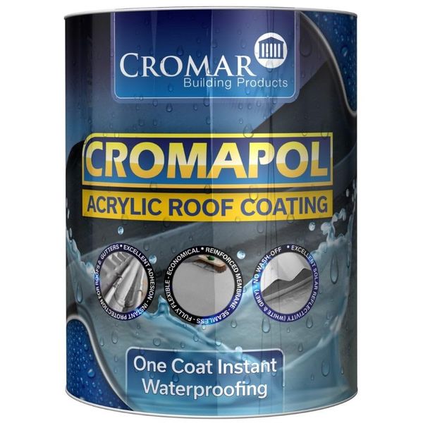 Cromar Grey Cromapol Acrylic Waterproofing Roof Sealant Fibre Reinforced Roof Coat 2.5Kg