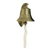 Schooner Co. Solid Polished Brass 4" Nautical Ship Bell Replica with Hinged Hanging Bracket and Braided Rope Clapper Handle