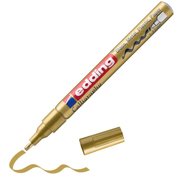 edding 753 gloss paint marker calligraphy - gold - 1 paint marker - calligraphy nib 1-2.5 mm - for glass, stone, plastic, paper - waterproof, highly opaque - bullet journals, hand lettering