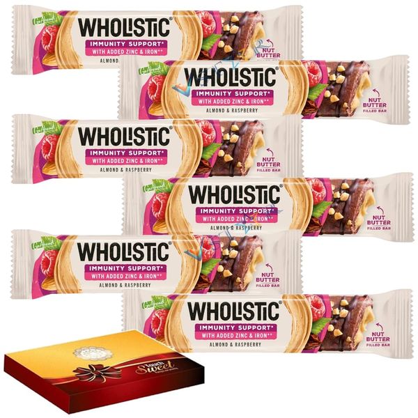 Whollistic Almond & Raspberry Nut Butter Filled Snack Bar 40g - Pack of 6