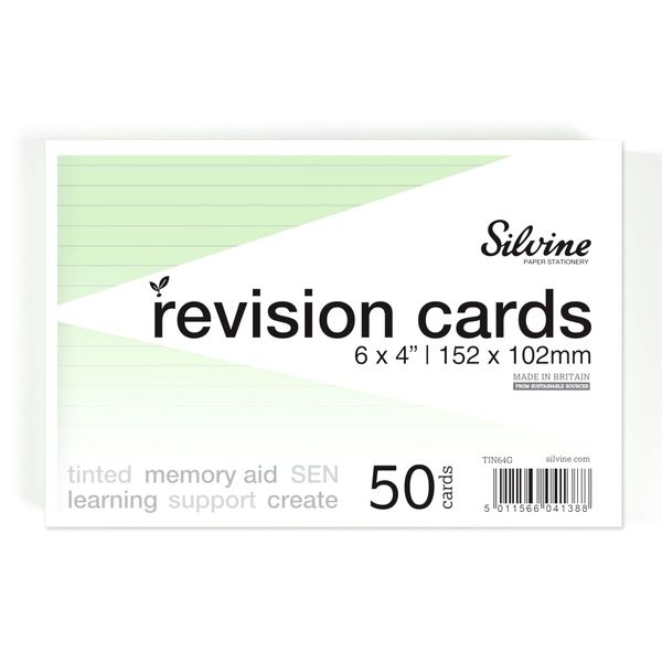 Silvine A6 Flash Cards, Revision & Study - Lined (50 Cards) (Green)