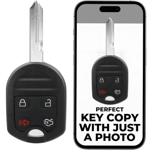 Cut Remote Key Fob Replacement Fits with Ford F-150 F250 F350 F150 Explorer Edge Expedition, Escape 2005 2006 2007 2008 2009 2010 2011 2012 2013 2014 2015 Car Keys Remote (4 Buttons Trunk)