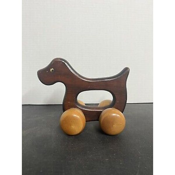 Vintage Children's Wooden Rolling Google Eyes Animal Pull Toy