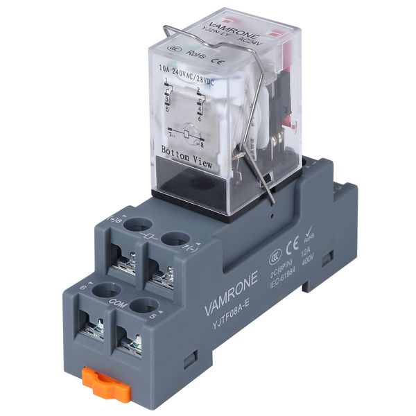 Electromagnetic Power Relay, 8-Pin 10 AMP 24V AC Relay Coil with Socket Base, LED Indicator, DPDT 2NO 2NC - MY2NJ [Applicable for DIN Rail System]