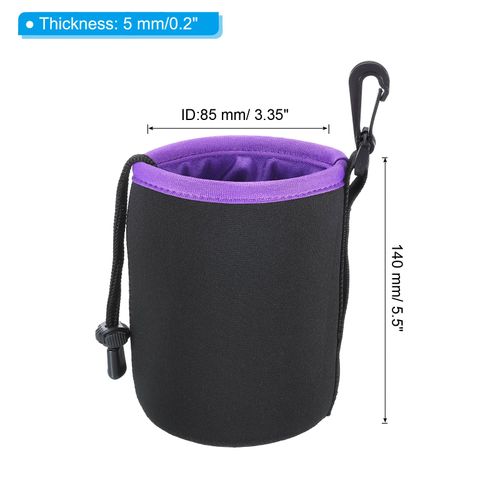 PATIKIL Camera Lens Bag, 2 Pcs 3.3" ID x 5.5" H Cylindrical Drawstring Lens Pouch with Thick Protective Neoprene, Lens Case for DSLR Camera Lens, Water Coffee Cups Black, Purple