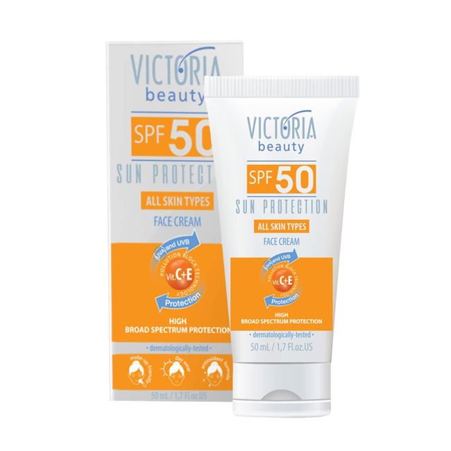 Victoria Beauty - Sonnencreme LSF 50 mit Vitamin C, Sunscreen Face SPF 50, Sonnenschutz Gesichtscreme mit hohem Breitspektrumschutz (1 x 50 ml)