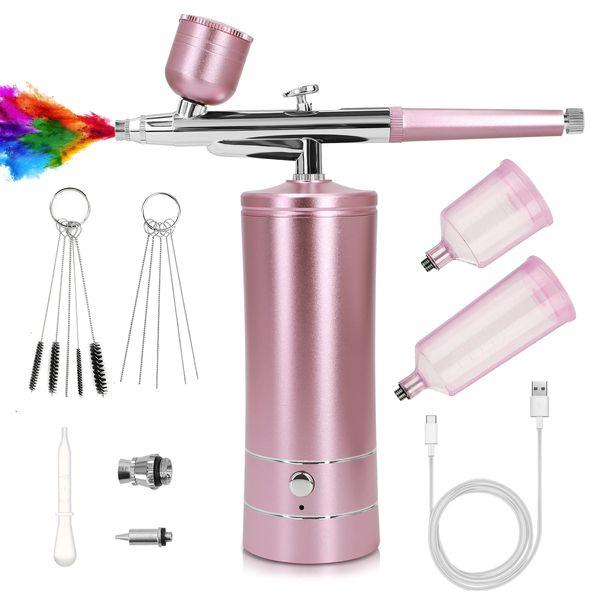 Ykall Airbrush Kit with Compressor, Rechargeable Cordless Non-Clogging High-Pressure Air Brush Set with 0.3mm Nozzle and Cleaning Brush Set for Nail Art, Makeup, Painting, Cake Decor