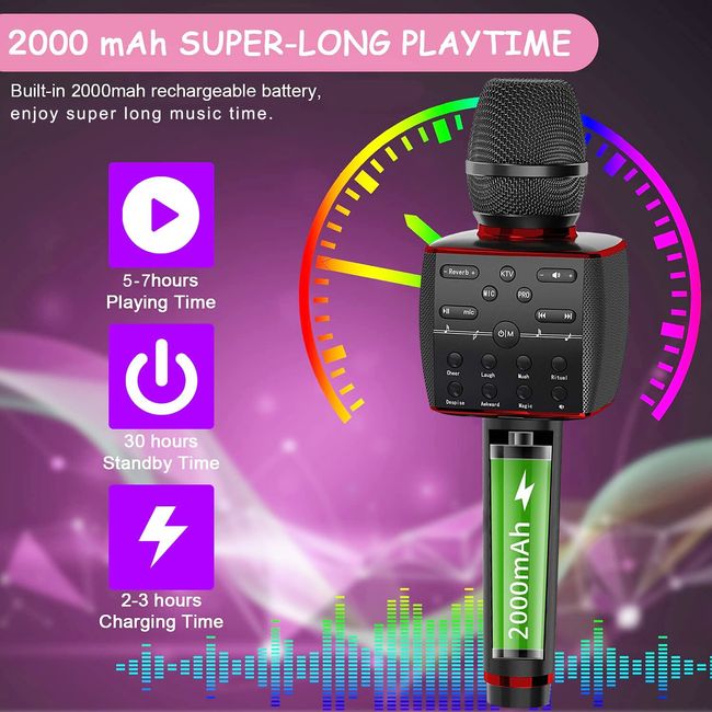 Karaoke Microphone Bluetooth Wireless Mic Portable Singing Machine with  Duet Sing/Record/Play/Reverb Adult/Kid Gift for Home KTV