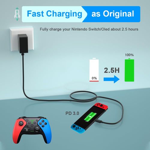 Charger for Nintendo Switch/OLED/Lite, Support Switch TV Dock Mode, 15V 2.6A Fast Charging Adapter with 5FT Charger Cable