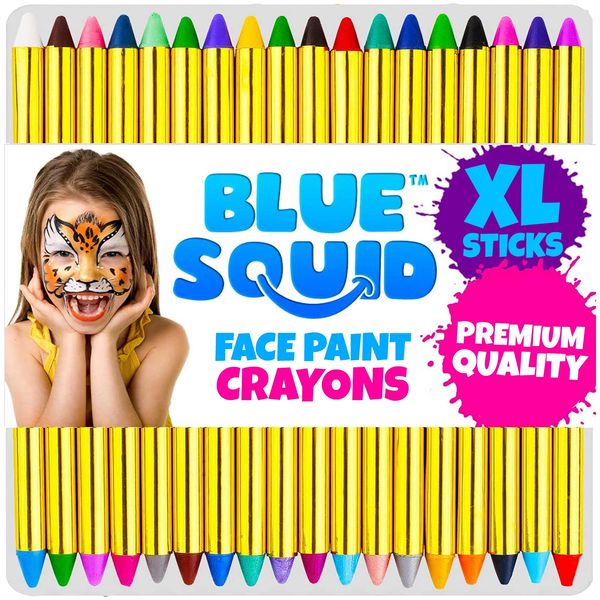 Blue Squid Face Paint Crayons for Kids - 36pcs XL Non-Toxic, Washable Body Paint Crayons - Our Face Painting Kit Makeup Sticks are Easy to Use, Safe for Sensitive Skin and Perfect for a Kids Party