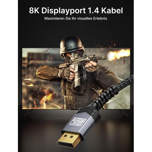 JSAUX DisplayPort Cable 1.4 3 m, 32.4 Gbps Nylon Braided Gold-Plated Connectors DP, 8K @ 60Hz 4K @ 144Hz 2K @ 240Hz 2K @ 165hz DSC 1.2 FreeSync G-Sync Compatible with Gaming Monitor RTX 3090/4090