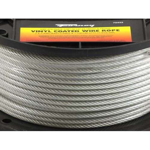 Forney 70452 Wire Rope, Vinyl Coated Aircraft Cable, 250-Feet-by-1/8-Inch thru 3/16-Inch