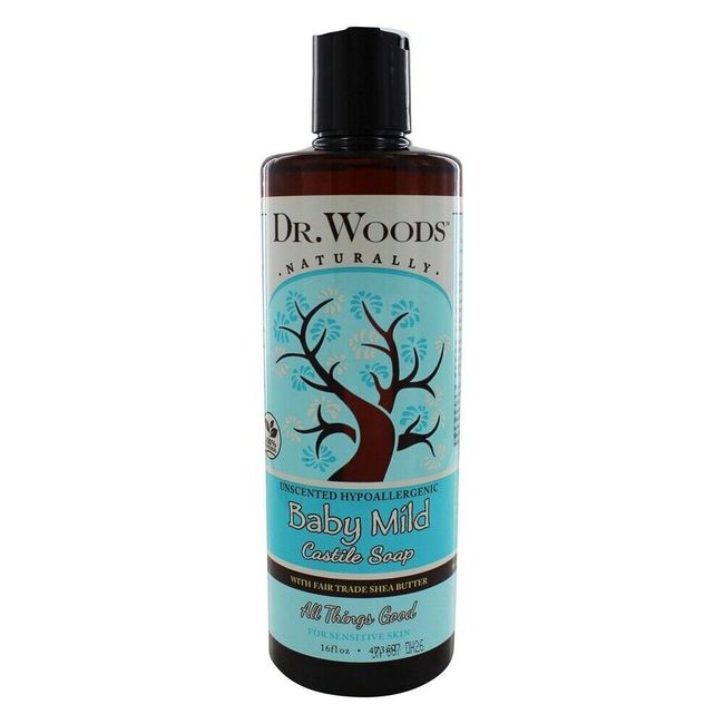 Dr. Woods Baby Mild Liquid Castile Soap w/ Fair Trade Shea Butter Unscented,16Oz