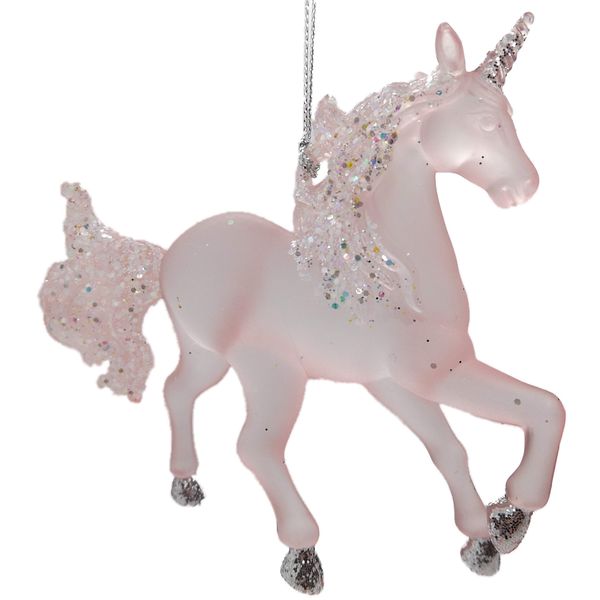Pink Blush Unicorn with Glitter Christmas Tree Ornament