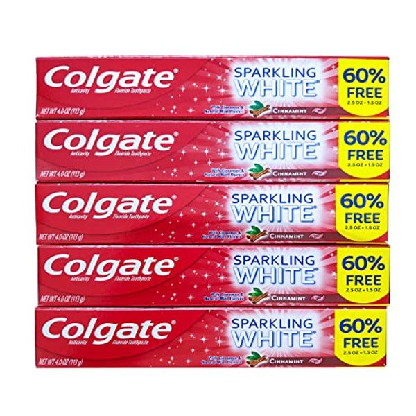 Colgate Cinnamint Fluoride Toothpaste with Cinnamon and Natural Mint Flavor, Deep Tooth and Gum Cleaning Gel with Gentle Whitening, Fights Cavities and Plaque, Kids and Adults, 5 Pack