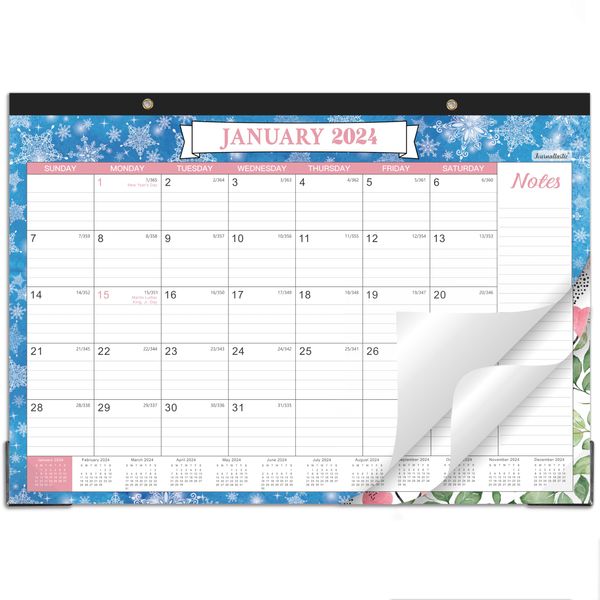 2024 Desk Calendar - 12 Monthly Desk/Wall Calendar, 16.9"×12.1", January 2024 - December 2024, Large Ruled Blocks + Premium Thick Paper + Corner Protectors - 12 Different Themes