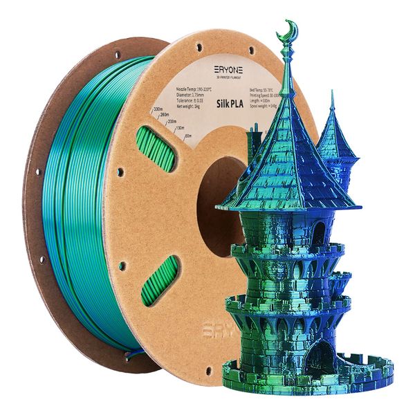 ERYONE Silk Dual Color Filament PLA 3D Printer 1.75mm +/- 0.03mm, Coextrusion Filament PLA Shiny Filament 1kg(2.2lbs), Blue Green