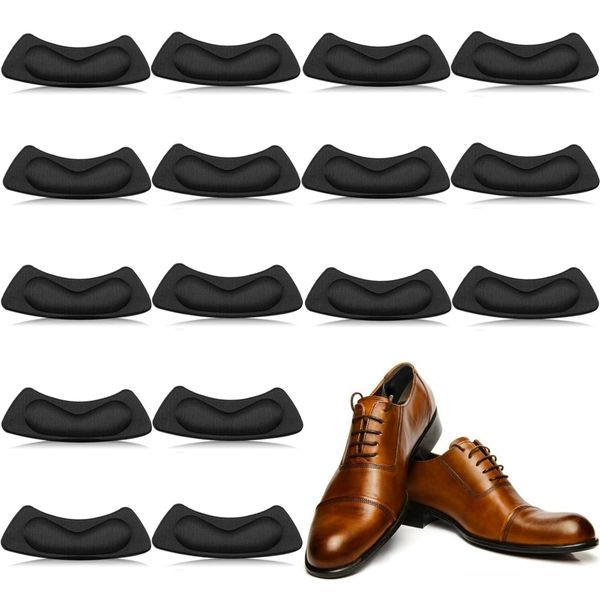 Heel Cushion Inserts, 16 Pieces Heel Grips Pads for Boots Loose Shoes Too Big, Reusable Adhesive Heel Guards Liners Prevent Rubbing Blisters Slip Filler Improve Shoe Fit for Men Women (Black)