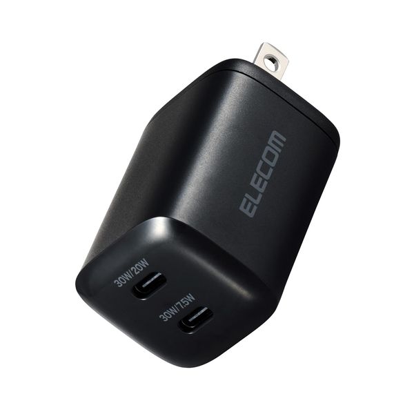 Elecom EC-AC9430BK 30W Type-C 2 Port USB PD Charger Swing Plug PPS Compatible, Black