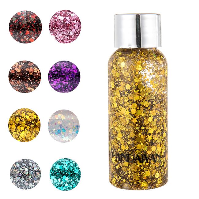 Glitter Body Gel Mermaid Pailletten Glitter Liquid Lidschatten Body Lotion Glitzer Flüssiger Lidschatten für Gesicht Haare Lippen Nagel Festival Party Dekoration Long Lasting Sparkling (30g Gold)