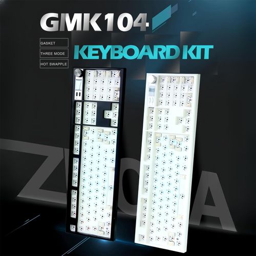 BOYI GMK104 Barebones Keyboard,VIA Programable Gasket Mounted BT5.0/2.4GHz/Type-C Wired 100% Full Size Hot-Swap RGB Custom DIY Mechanical Keyboard Kit with Screen&Knob(White)