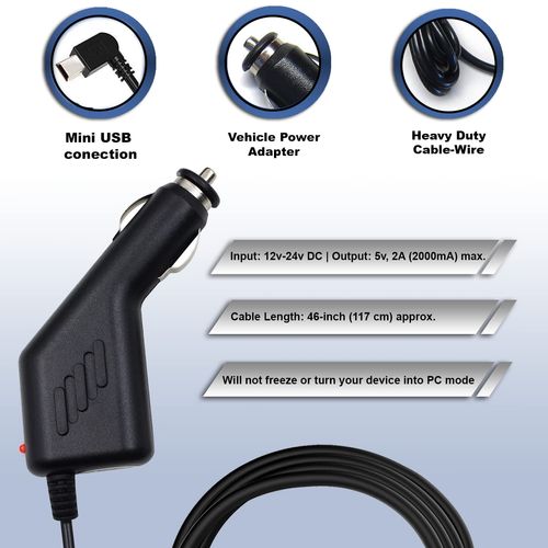 Ramtech DC 12V 2A Universal Car Charger Power Adapter Cable Cord for GPS + Bonus Stylus Pen, Compatible with GPS Nuvi 200 200W 205 205W 215 215W, CHMNA
