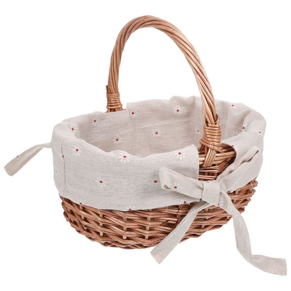 Flower Girl Basket Wicker Rattan Basket Willow Handwoven Basket with Handle Candy Basket for Wedding Birthday Party Picnic Basket Laundry Basket for Daily Use