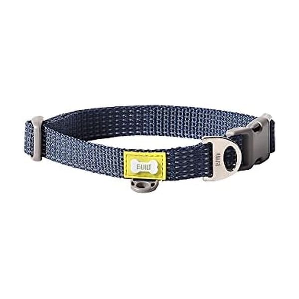 BUILT Pet Nightsafe Dog Collar Medium, Navy and Yellow