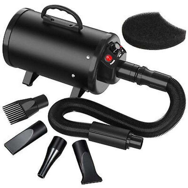 Dog Hair Dryer 3.2HP/2400W Pet Grooming Blower Speed-Adjustable 4 Nozzles Black