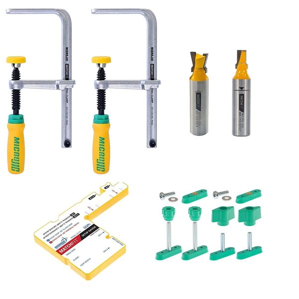 MICROJIG Matchfit DVC-1177K2+MB-050-025ST Dovetail Clamp Pro (1/2" Shank) with 1/4" Straight Relief Router Bit Upshear (1/2" Shank) Bundle