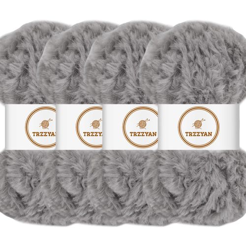 Trzzyan 3.5 Oz/Skein Plush Velvet Thread Cozy Fluffy Blanket Fur Yarn for Crafting Fancy Thread for Crocheting Weaving DIY Thick Weaving Creating Toys, Garments (4 skeins, Koala Grey)