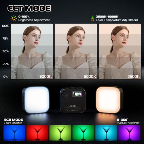 Ulanzi U60 RGB Video Light, Portable LED Camera Light with 360° Color CRI≥95 2500-9000K Dimmable Panel Lamp,2500mAh LED Panel Photography Lighting w Quick Release Cold Shoe Adapter and Clip-Black