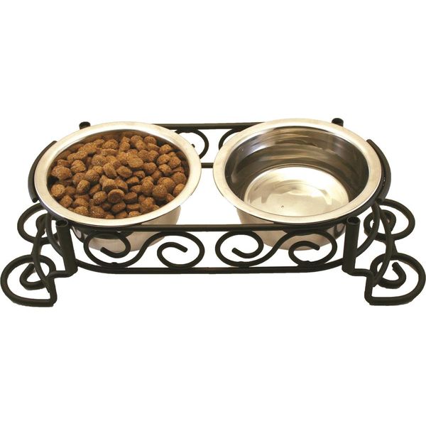 SPOT Mediterranean Double Diner Elevated Pet Bowls - Elevated Dog Feeder with Bowls - Stylish Design - Great For Small Dogs Puppies Large Breed Dogs - 1 Pint, Stainless Steel