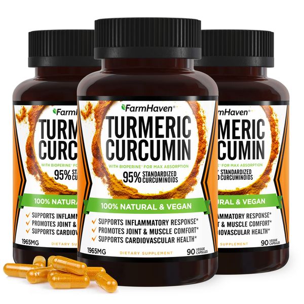 Turmeric Curcumin with BioPerine Black Pepper & 95% Curcuminoids, Maximum Absorption for Joint Support, Non-GMO Turmeric Capsules, Made in USA - 270 Veg Caps