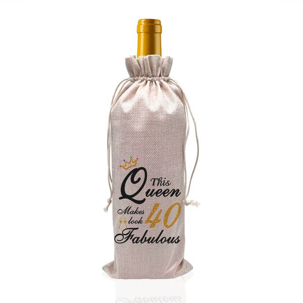 USMEI 40th Birthday Gift for Women Unusual Funny Cute Decorative Bottle Wine Bag for her 40 Years Old Female Birthday Decoration for Best Friends,Wife,Mom,and Sisters(Black Gold)