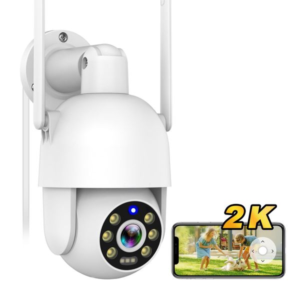 MaxiViz Security Cameras Outdoor, 360° PTZ Cameras for Home Security Outside with Auto Motion Tracking, 2K FHD Color Night Vision, IP66 Weatherproof, 2-Way Talk, 2.4GHz Wi-Fi, Cloud/SD Storage