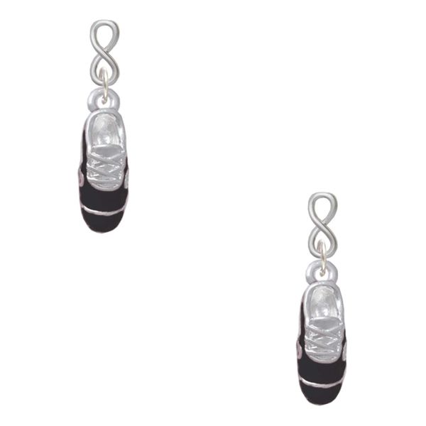 Delight Jewelry Silvertone 3-D Black Running Shoe Silvertone Infinity Post Earrings