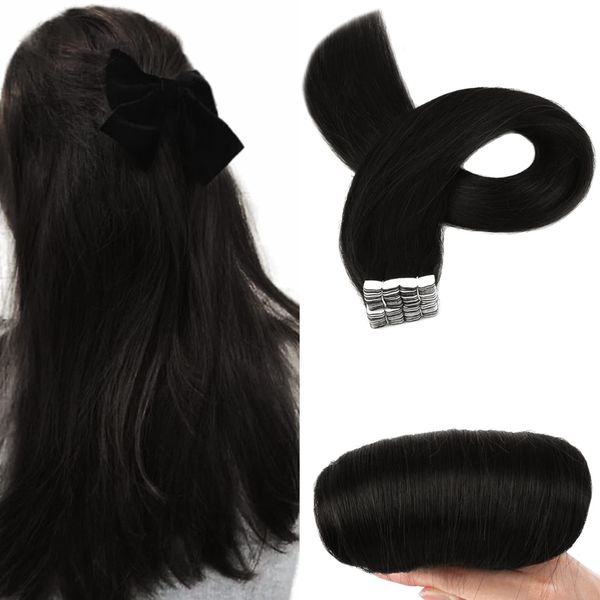 Paruks Human Hair Seal Extensions, Wig, Tape-In, Soft, Hair Filler, Set of 10, 11.8 Inches (30 cm), Black