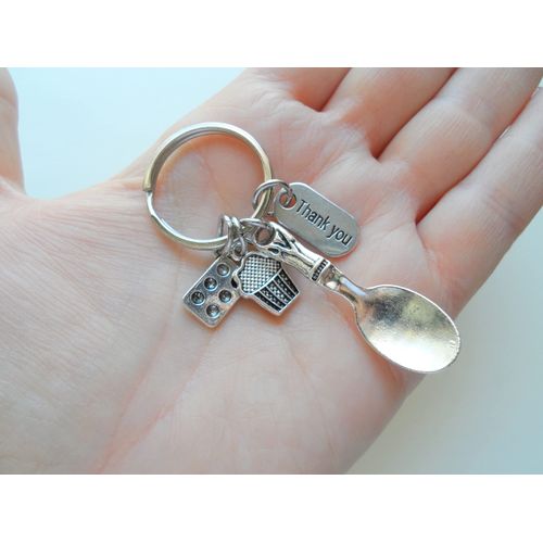 Baker's Keychain, Spoon Charm, Muffin, Muffin Tin Charm, and Thank You Charm, Bakery Employee or School Lunch Staff Appreciation Keychain