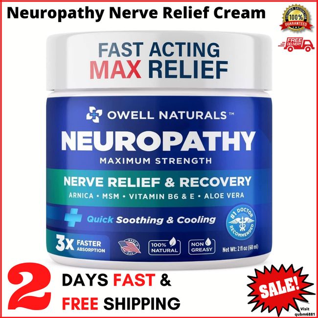 Neuropathy Nerve Relief Cream All Natural for Feet, Hands, Legs Toes