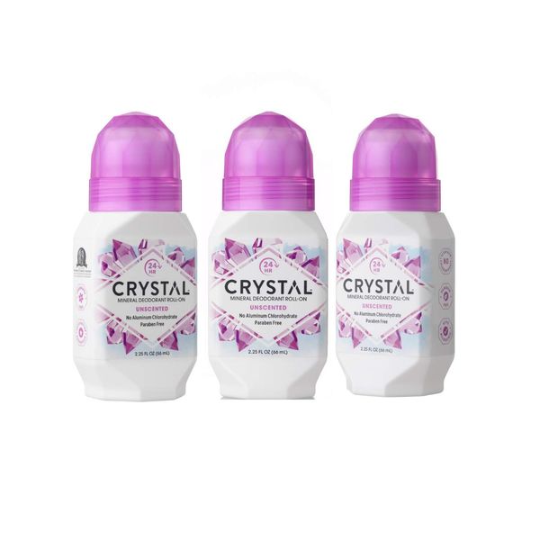 CRYSTAL Deodorant - Mineral Roll on Vegan Deodorant for Women and Men, Unscented - 2.25 fl. oz. (3 Pack) (Packaging May Vary)