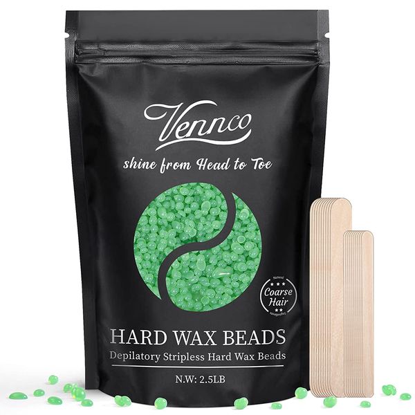 VENNCO 2.5lb Aloe Wax Beads - Hard Wax Beans for Coarse Hair Removal, Gentle Large Refill for Wax Warmer Kit, At-Home & Professional Smooth Waxing for Sensitive Skin Brazilian Bikini Face Eyebrow Leg