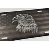 Combo Laser & Diamond Etched US American Flag Eagle Car Tag Front License Plate