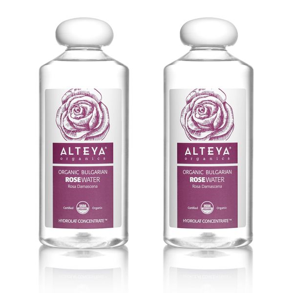 Alteya Organics Rose Water, Organic Facial Toner, 34 Fl Oz/ 2x17 Fl Oz Bundle, Pure Bulgarian Rosa Damascena Flower Water, Award-Winning Moisturizer, BPA-Free Bottle with Reducer