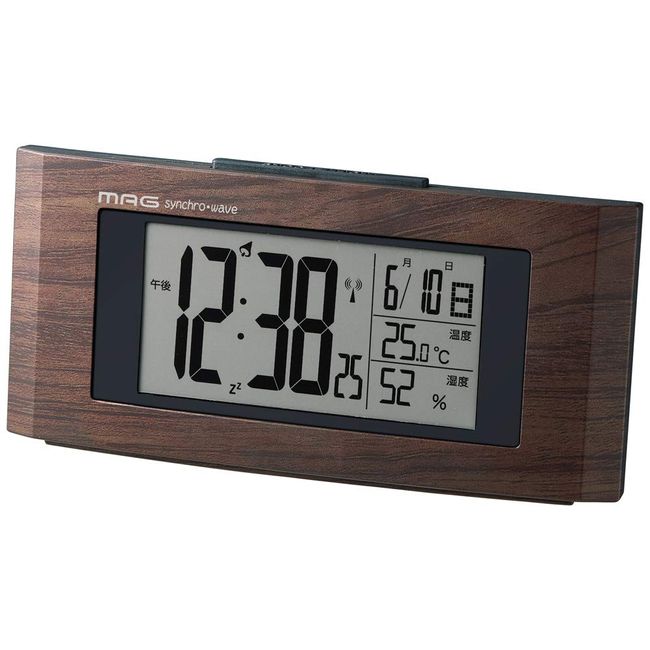 MAG T-743BR-Z Alarm Clock, Radio Wave, Digital Wood Line, Backlight, Snooze Function, Wood Grain Style, Brown