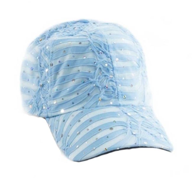 Glitter Sequin Sparkle Bling Game Baseball Cap Hat Sun Visor (Sky Blue)