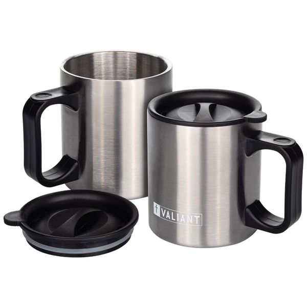 Valiant Insulated Camping Mug Twin Pack, Silver