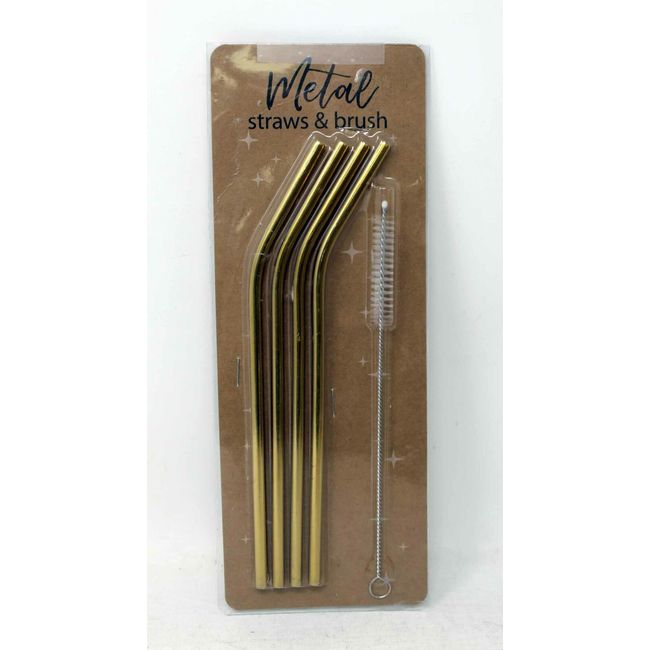 TMD Classic Gold Metal Straws and Brush Set
