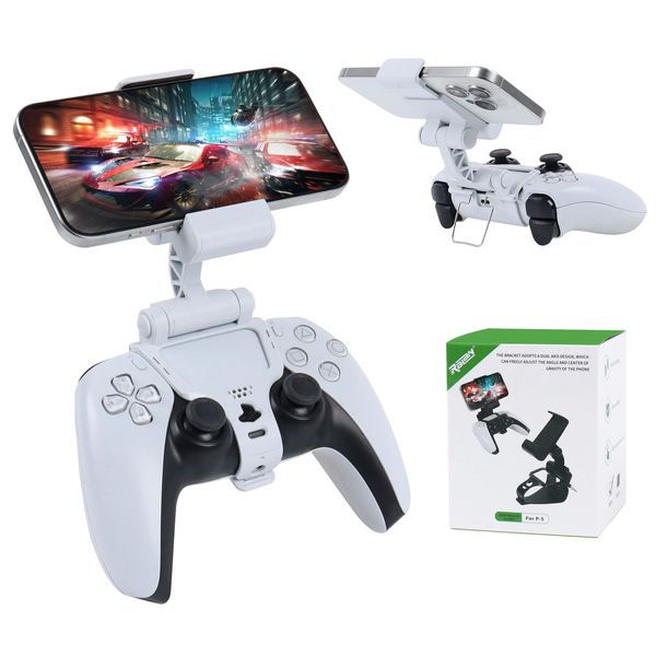 RALAN Phone Mount Holder for Ps5 controller, Adjustable Mobile Gaming Clip Compatible with PlayStation 5 Dualsense Controller