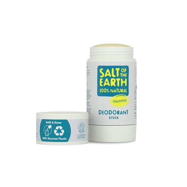 Salt Of the Earth Natural Deodorant Stick, Unscented - Aluminium Free, Vegan, Long Lasting Protection, Refillable, Leaping Bunny Approved, Made in The UK - 84g